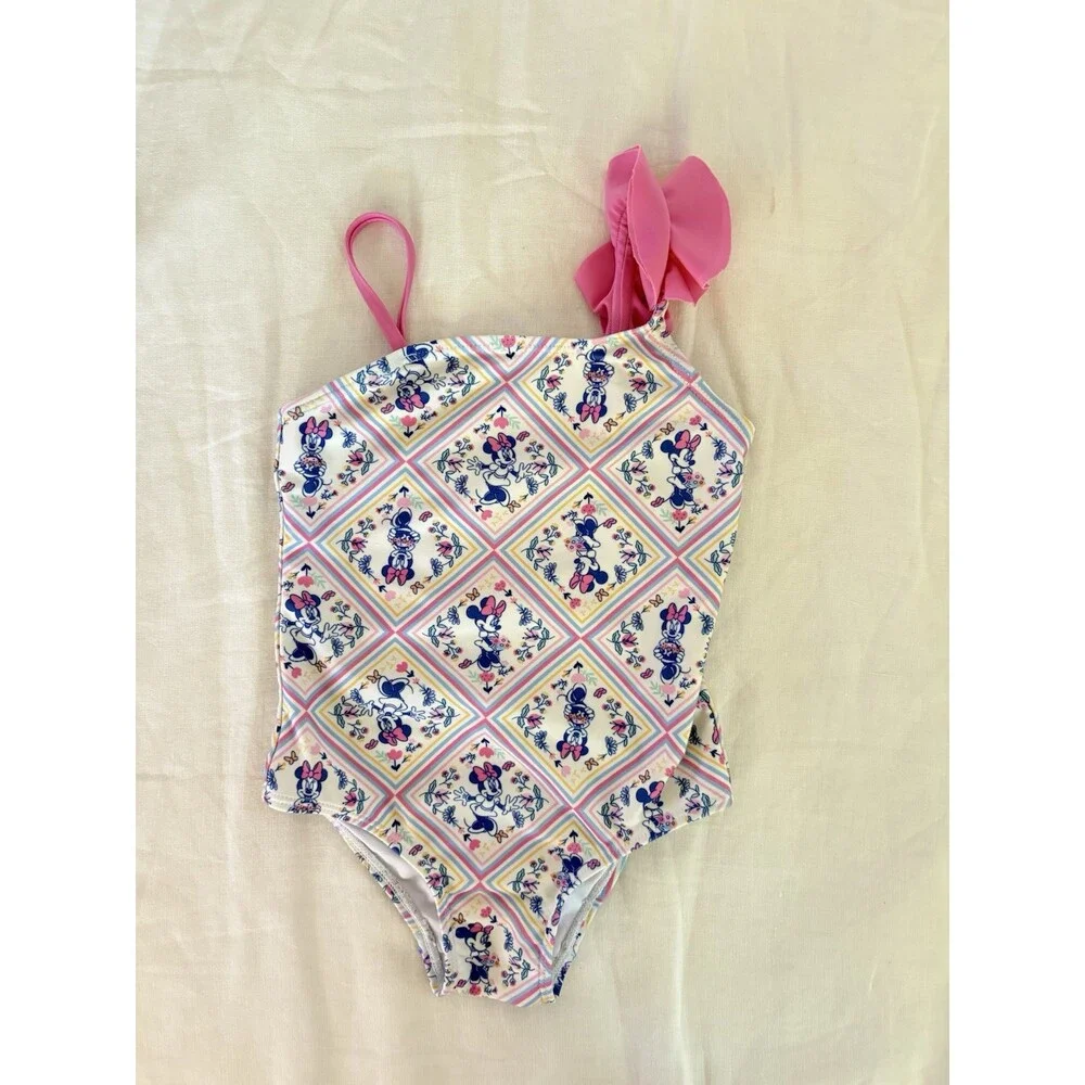 Disney Junior Minnie Swimsuit Pink Ruffle Strap Size 3T